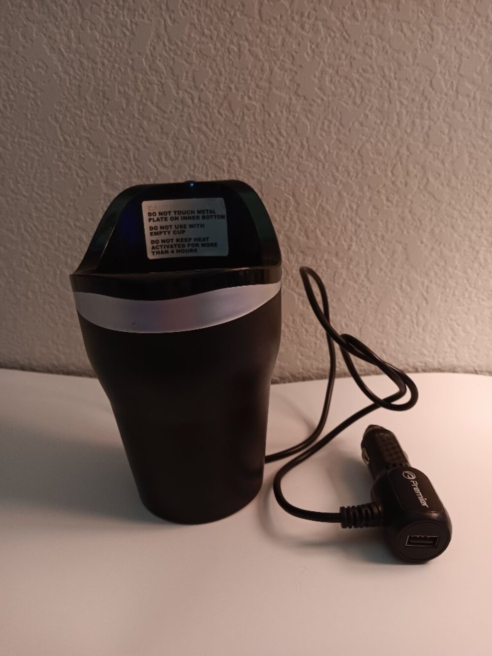 PREMIER Car Beverage Warmer with USB Port for Phone Charging